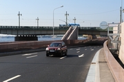 Traffic Junction at the Right-Bank Ramp of Liteiny Bridge across the Neva River in St. Petersburg